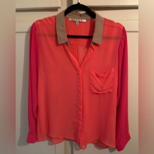 Collective Concepts Tri-color semi sheer button up blouse